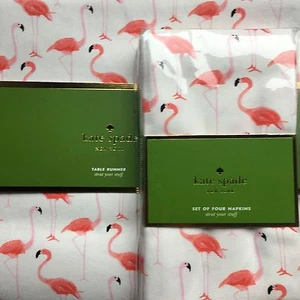5pc Kate Spade Strut Your Stuff Pink Flamingo 4 Napkin Table Runner Set 15x72 - Picture 1 of 11