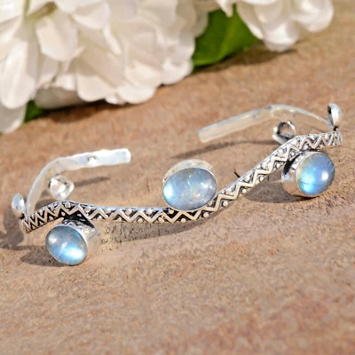 Blue Fire Labradorite Gemstone 925 Sterling Silver Cuff Bangle For Surprise Gift - Image 1 of 4