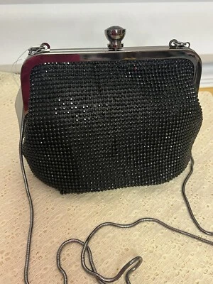 Bolsa formal preta prata miçangas elegante noite embreagem corrente cobra alça - Imagem 1 de 4