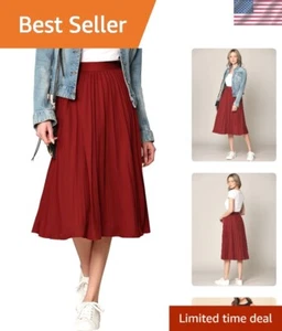 Stylish Rust A-Line Swing Skirt with Pleated Design - Midi Length Elegance - Picture 1 of 8