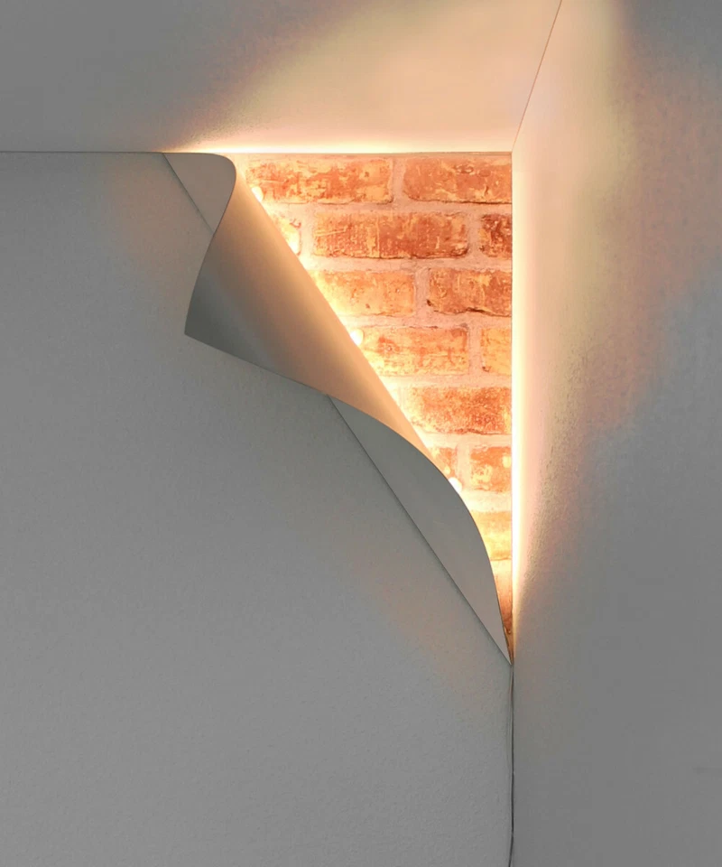 "Big Reveal" LED Corner Light 18" White Curved Metal - Image 1 of 4