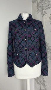 Marc Jacobs Blazer Sz 6 Uk 10 Tweed Jacket Purple Blue Cotton Denim Trim Arty - Picture 1 of 14