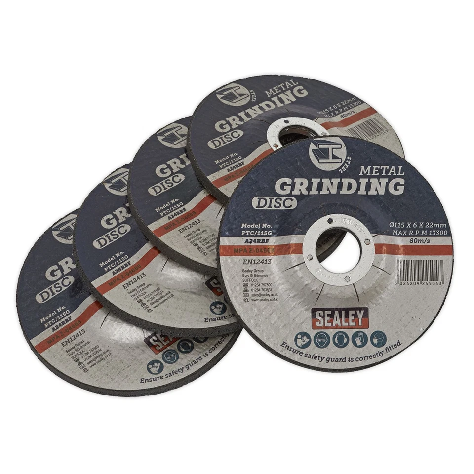 Sealey Grinding Disc Ø115 x 6mm 22mm Bore - Pack of 5 - PTC/115G5