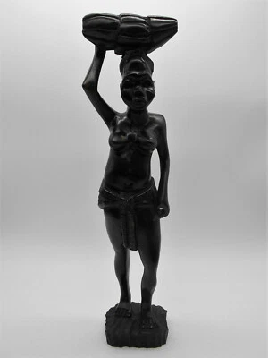 ART AFRICAIN : SCULPTURE / STATUE PORTEUSE DE LINGE EN BOIS EBENE MALI SENEGAL ? - Photo 1/4
