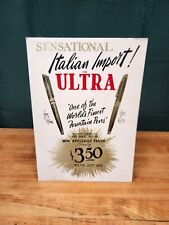 Vintage Ultra Fountain Pen Sign Store Display Cardstock Italian Import Easel 