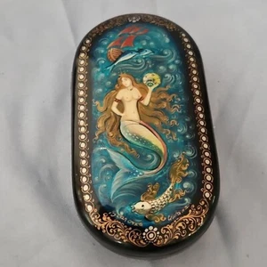 Original signierte Vintage russische Lackbox Palekh oder Feodoskino nackte Meerjungfrau - Bild 1 von 10