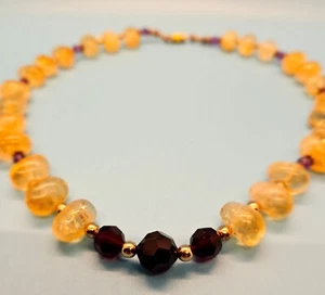 One and Only -  Handmade Necklace wiith Amber, Amethyst, Rubies - Picture 1 of 9