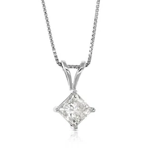 3/4 ct Princess Diamond Solitaire Pendant Necklace Women 14K White Gold Square - Picture 1 of 6