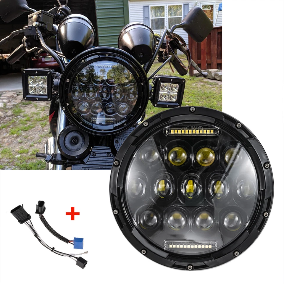 For Kawasaki LTD 454 1986 7" LED Headlight Hi/Lo Beam DRL 6500K Liamp IP65 US - Image 1 of 4