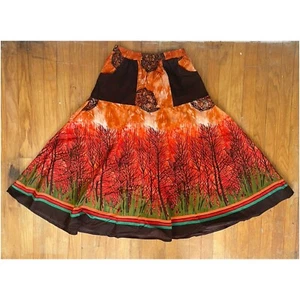 Vintage Tree Print Skirt Size Small/Medium 27-30 Waist 1990s Tie Dye Cotton Midi - Picture 1 of 7
