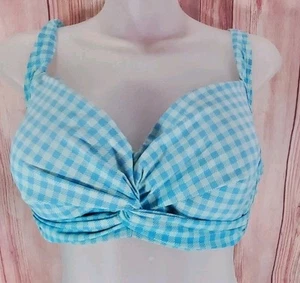 Land's End Blue/Green Gingham Bikini Top Non-removable Pads Sz 14 - Picture 1 of 3