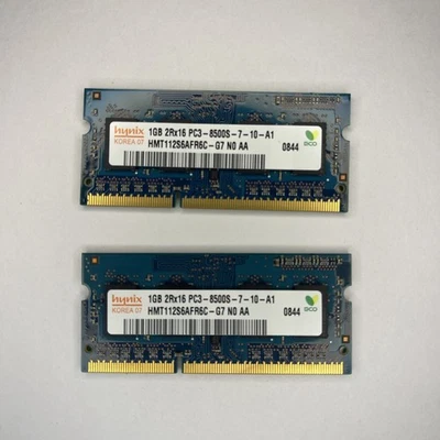 Hynix 2GB (2x 1GB) 2Rx16 PC3-8500-7-10-A1 DDR3-1333MHz SO-DIMM Memory - Image 1 of 2