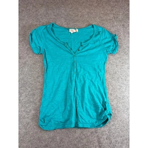 OP Ocean Pacific Henley Shirt Girls Medium Blue Button Placket Scoop Neck Top - Picture 1 of 7