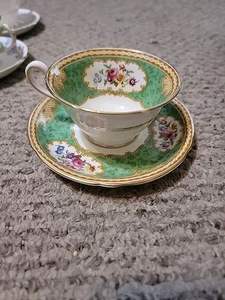 Elegant Copelands Grosvenor China England Cup And Saucer Green - Bild 1 von 6