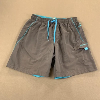 Bañador Speedo Hombres LG (34 pulgadas) Gris Azul Malla Forrado Board Shorts Bolsillo Carga Foto 1 de 4