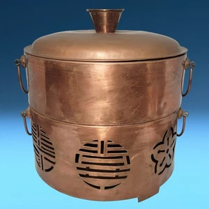 Rare! Antique 4Pc. Asian Copper Oriental Food Warmer Chafing Dish Candle Lantern - Picture 1 of 19