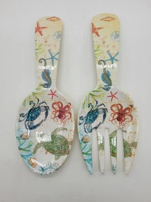 Melamine Salad Fork Spoon Set Ocean Sea Life Tropical Design - Image 1 of 2