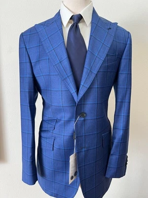 Traje de lana Cerruti de un solo pecho super 150 azul ventana Foto 1 de 4