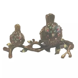 Trinket Box Brown Mom Baby Bird Enameled Rhinestones Hinged Metal 4.5"L×2"W×2"H - Picture 1 of 11