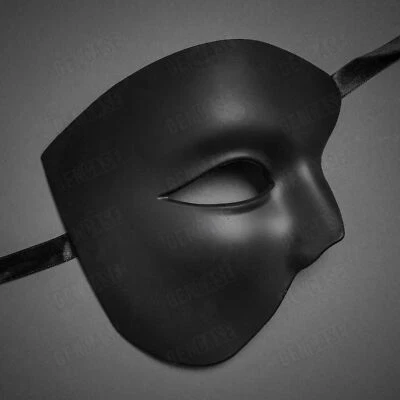 Half Face Music Festival Phantom Opera Masquerade Venetian Men Party Mask Black - Image 1 of 4