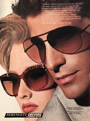1988 Serengeti Drivers Sunglasses PRINT AD Couple Cool Shades VTG 1980s Fashion - Image 1 of 4