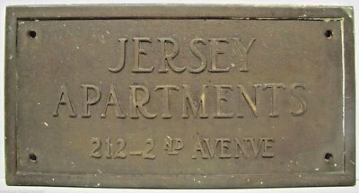JERSEY APARTMENTS Old Brass Building Plaque Sign ASBURY PARK NJ Shore Embossed - Image 1 of 4