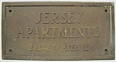 JERSEY APARTMENTS Old Brass Building Plaque Sign ASBURY PARK NJ Shore Embossed Cover