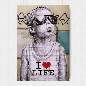 BANKSY I LOVE LIFE BOY STREET GRAFFITI POSTER ARTIST IMAGE ART PRINT-A3 A4 SIZE - Picture 1 of 1