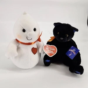 Vintage Hallmark Halloween Plush Midnight Cat & Guy Ghost Stuffed Animal Stuffie - Picture 1 of 12