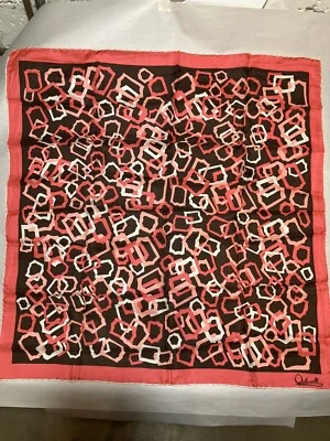 Bufanda de seda Ostinelli vintage negra, naranja, melocotón y blanca con patrón geométrico Foto 1 de 4