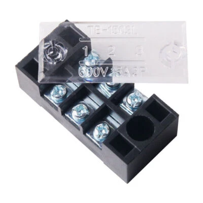 600V 15A Dual Row 3-Position Screw Barrier Terminal Block Strip with Cover 5pcs - Image 1 of 4