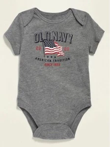 OLD NAVY 2020 Flag Graphic Jersey Bodysuit for Baby GRAY Patriotic - multi sizes - Picture 1 of 4