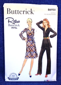 Butterick Pattern 6958 Retro 70s Wrap Front Tunic Pants Dress 18-26 Uncut - Picture 1 of 2