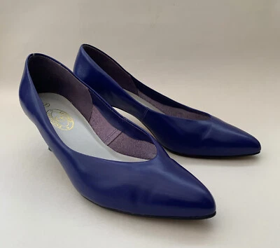 LEATHER CREATION 1980s Vintage Purplish Blue Leather Almond Toe Court Shoe UK 6 - Image 1 of 4
