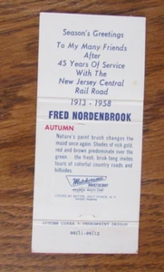 FUNDA DE LIBRO DE CERILLAS DE RAILWAY COMPANY: NUEVA CAMISETA CENTRAL RAILROAD MATCHCOVER -A19 - Imagen 1 de 2