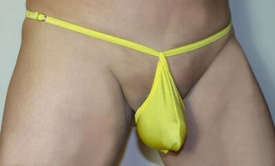 Männer String Tanga mit Metall Cockring Badestoff Erotische Unterwäsche Gelb - Bild 1 von 4