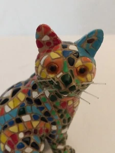 Mosaic Style Cat Kitten Figurine Figure Multicolored Tiled - Picture 1 of 11