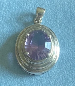 Vintage Purple Amethyst Pendant 925 Sterling Silver Deco - Picture 1 of 5