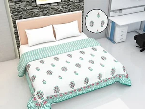 Cotton Double bed dohar, hand block Jaipuri Throw blanket Duvet 84''108'' - Picture 1 of 5