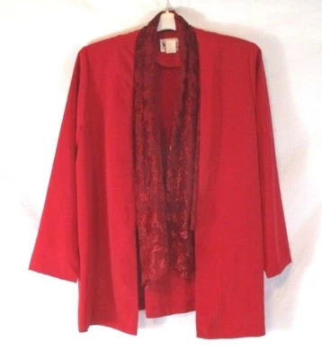 Maggie Sweet Womens Open Front Jacket Red Sz PM Petite Scarf Accent CBJ19 - Image 1 of 4