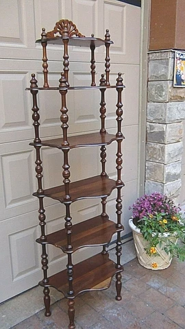 ANTIQUE FRENCH VICTORIAN CHERRY WOOD CARVED 6-SHELVES  ORNATE BOOK ETAGERE Cover