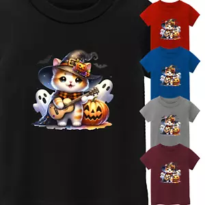 Kid's Short Sleeve Horror Halloween Funny Cat T-Shirt USA Pet Lover New Gift Tee - Picture 1 of 14