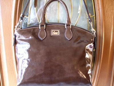 DOONEY & BOURKE PATENT LEATHER SATCHEL, BROWN, OR MINK, PH968MM, NEW WITH TAGS - Image 1 of 4