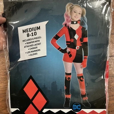 DC Comics Harley Quinn Child Costume 6 Piece Set Girls Sz MEDIUM 8-10 Halloween - Image 1 of 4