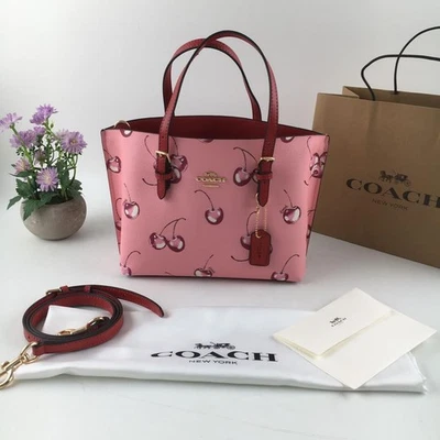 Bolso de Hombro COACH CR293 Mollie Tote 25 2 Vías Lona Cuero Rosa Cereza Outlet Foto 1 de 4