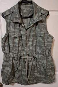 Maurices Womens XL Camo Full Zip Vest Pockets Cinch Waist Military - Picture 1 of 7