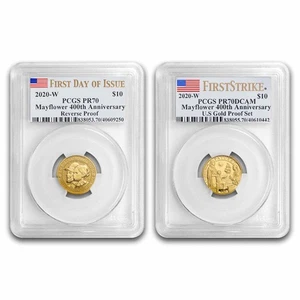 2020-W 2-Coin Gold Mayflower 400th Anniversary Set PR-70 PCGS - Picture 1 of 3