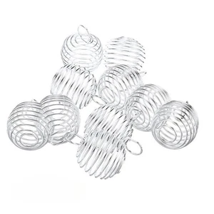 10 Pcs Silver Plated 29mm x 25mm Wire Bead Cages Spiral Lantern Coil Charms E270 - Picture 1 of 2
