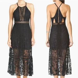 Free People Anastasia Halter Black Lace Crochet Midi Cut Out Sheer Dress 0 - Picture 1 of 9