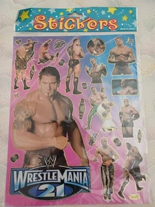 WWE Stickers Wrestlemania 21 New & Sealed Batista Undertaker Cena Mesterio + - Picture 1 of 3